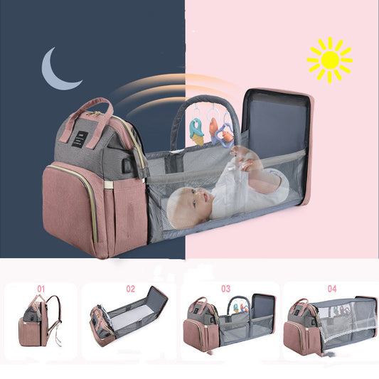 Multi-Function Baby Diaper Backpack with Insulated Milk Bottle Pockets
